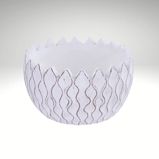 White Wavy Grooved Cement Planter Bowl – Modern Textured Vase-MX134427 Craig Bachman