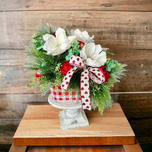 Southern Charm White Magnolia Floral Arrangement - Red & White Valentine's Day Floral Centerpiece - Valentine's Day Decor by TCT Crafts