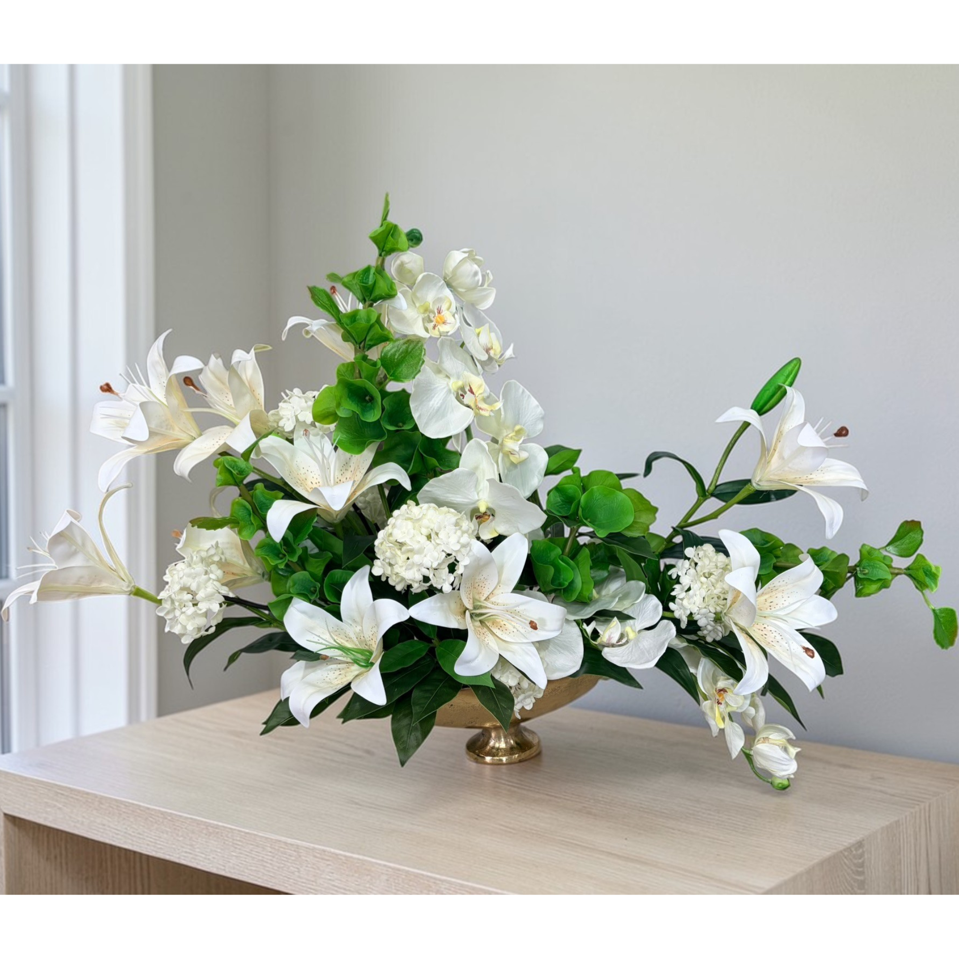 White Orchid Lily Centerpiece Elegant Floral Arrangement TCT Crafts