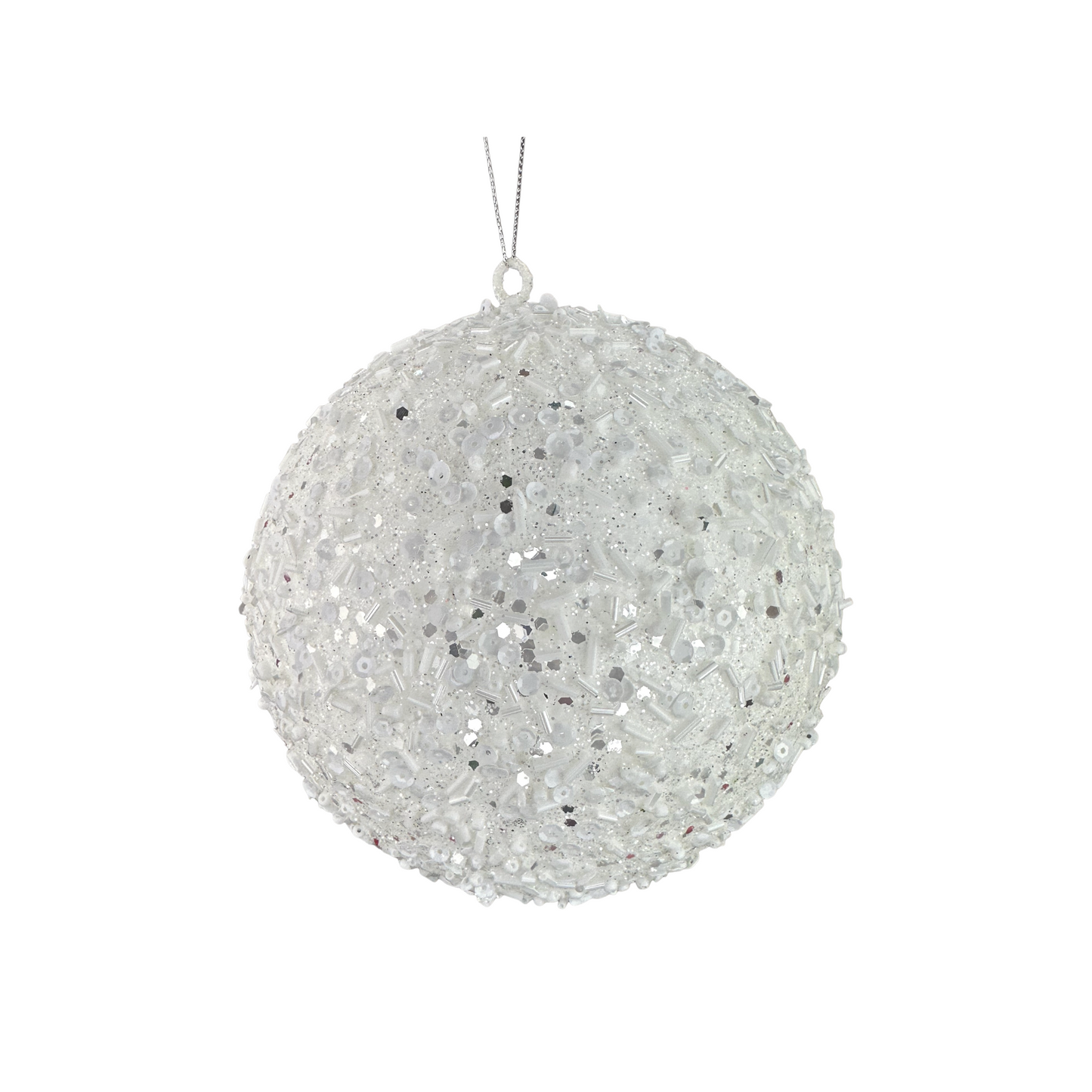 White 6" Sequin Ornament Ball – Glitter Christmas Decoration-86551WT Liberty Floral