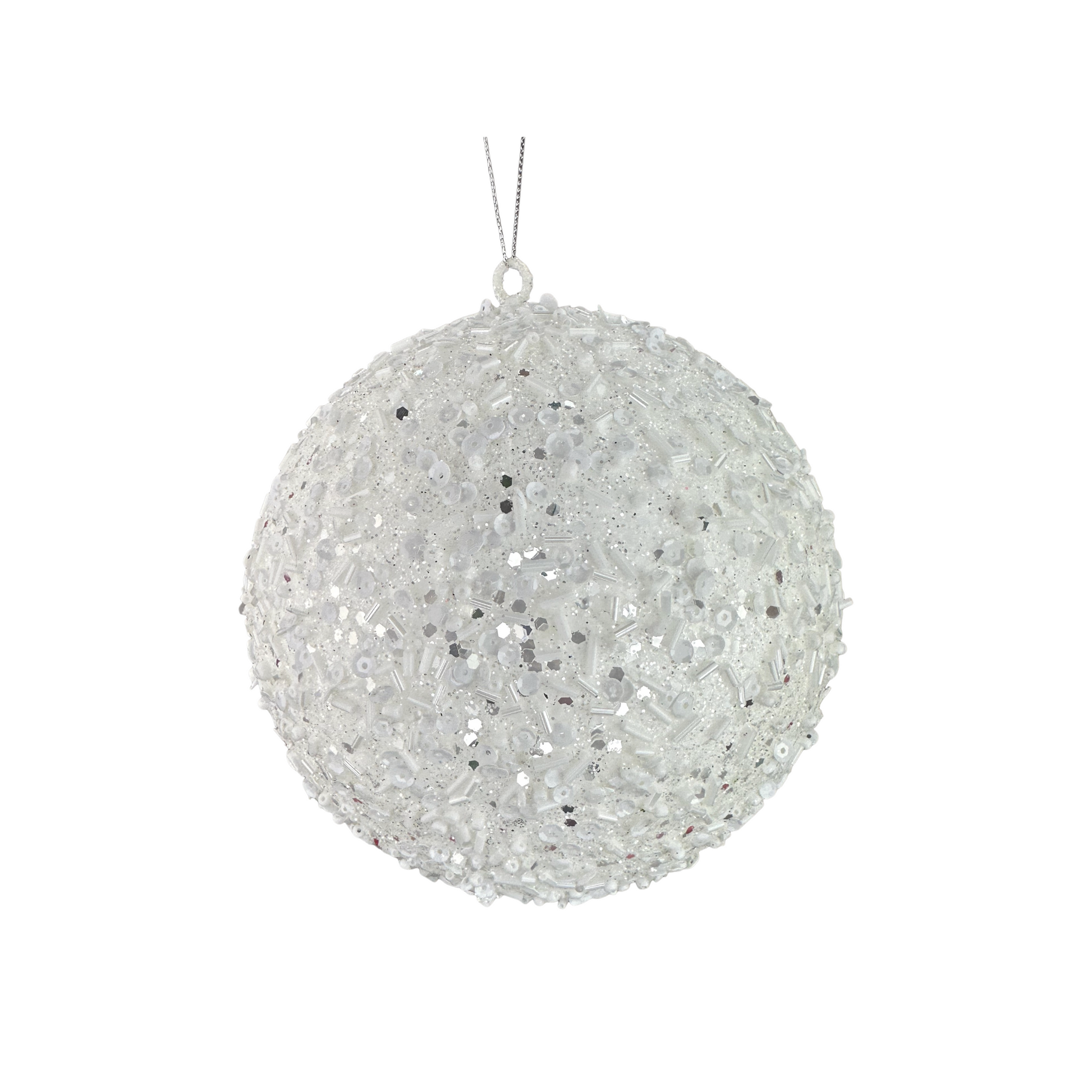 White 6" Sequin Ornament Ball – Glitter Christmas Decoration-86551WT Liberty Floral