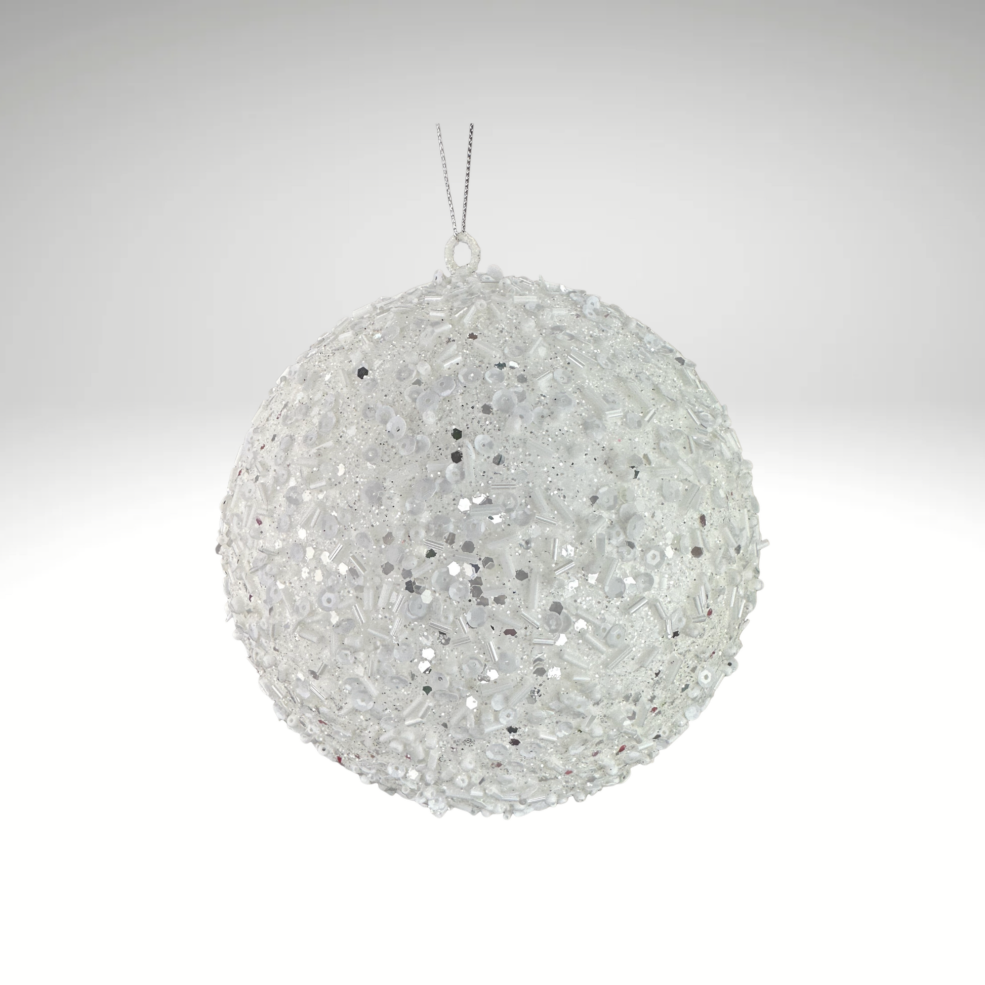 White 6" Sequin Ornament Ball – Glitter Christmas Decoration-86551WT Liberty Floral