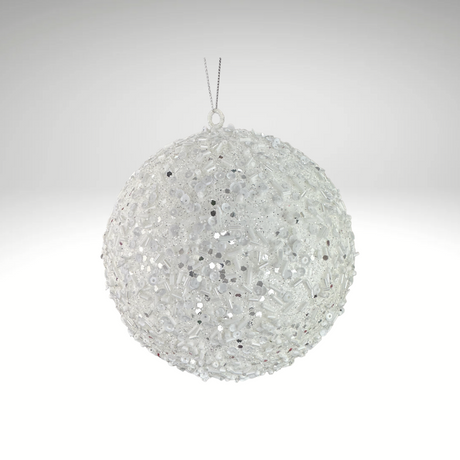 White 6" Sequin Ornament Ball – Glitter Christmas Decoration-86551WT Liberty Floral