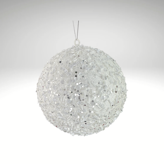 White 6" Sequin Ornament Ball – Glitter Christmas Decoration-86551WT Liberty Floral