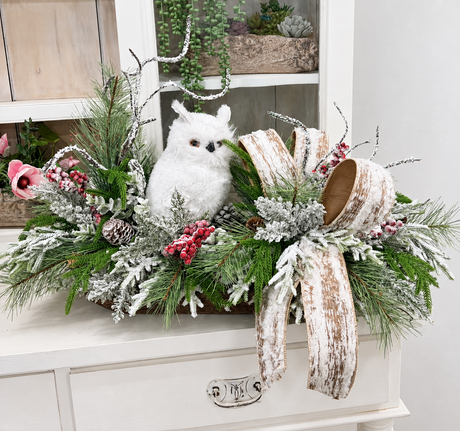 Woodlands Snowy Owl Winter Christmas Centerpiece - 2189 TCT Crafts Designs & Decor