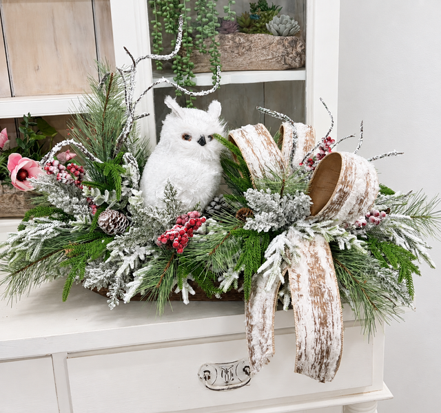 Woodlands Snowy Owl Winter Christmas Centerpiece - 2189 TCT Crafts Designs & Decor