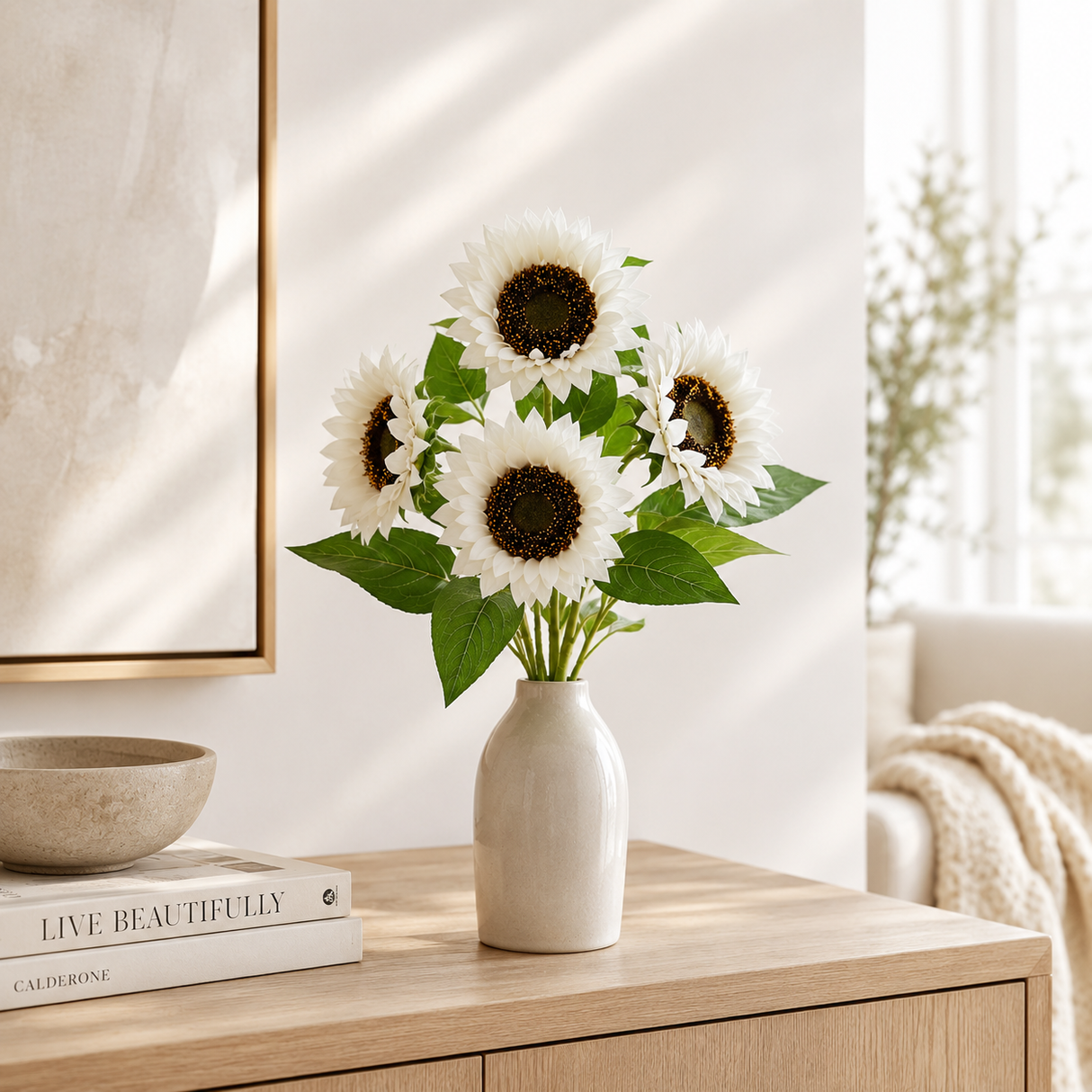 Artificial White Velvet Sunflower Bush — 17 Inch Spring and Wedding Floral Supply-FN175327 Craig Bachman