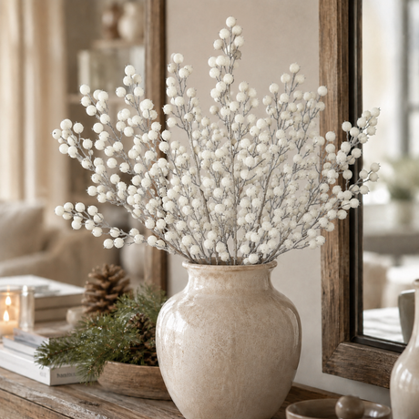 Artificial White Berry Spray — 31 Inch Frosted Christmas Wreath Supply for Wreaths, Swags, and Holiday Arrangements-85861WT Liberty Floral