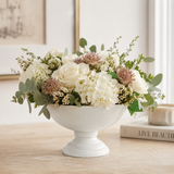 White Metal Compote Bowl — 8 Inch Matte White Pedestal Floral Container-72809-01 Pioneer Imports