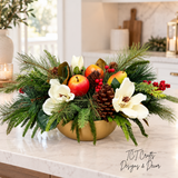 Williamsburg Winter Fruit Magnolia Arrangement - Gold Bowl-2192 TCT Crafts Designs & Decor