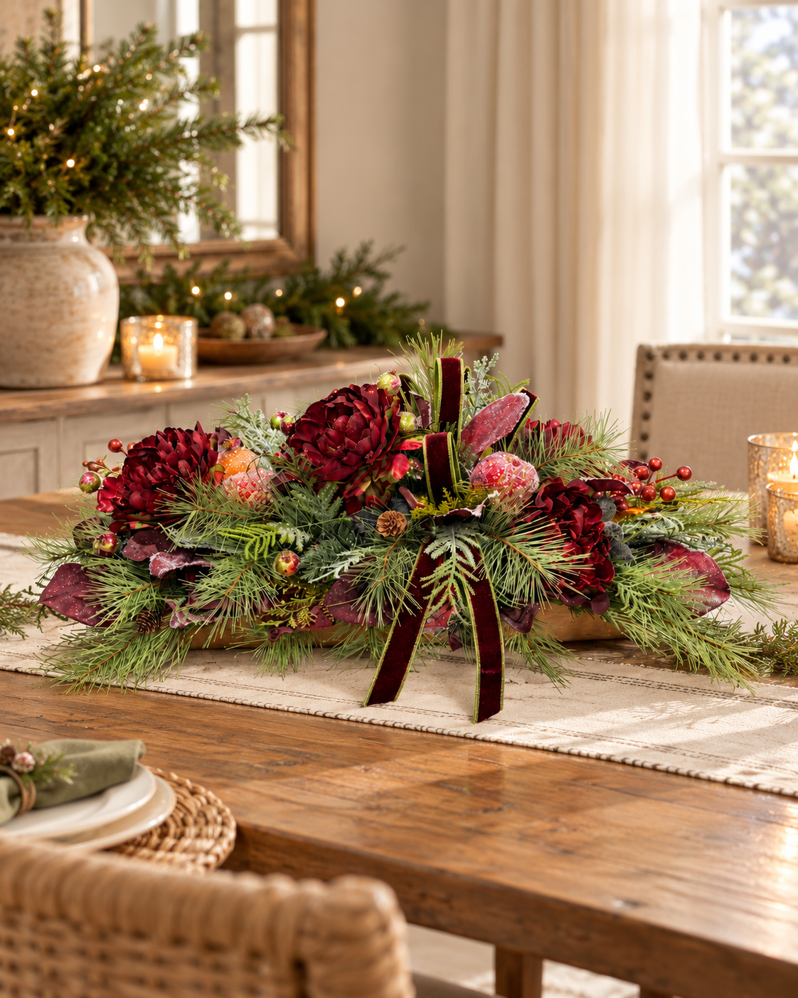 Williamsburg Burgundy Peony Christmas Centerpiece - 2194 TCT Crafts Designs & Decor