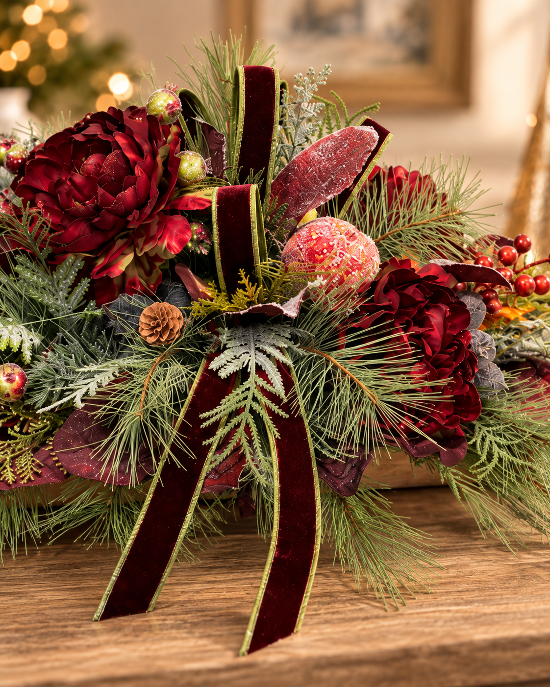 Williamsburg Burgundy Peony Christmas Centerpiece - 2194 TCT Crafts Designs & Decor