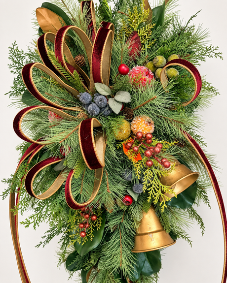 Williamsburg Deluxe Christmas Door Swag - Gold Bells-2195 TCT Crafts Designs & Decor