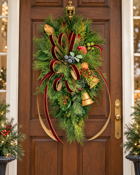 Williamsburg Deluxe Christmas Door Swag - Gold Bells-2195 TCT Crafts Designs & Decor