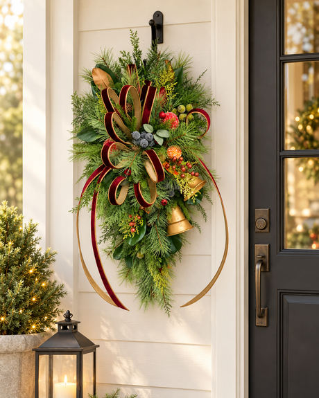Williamsburg Deluxe Christmas Door Swag - Gold Bells-2195 TCT Crafts Designs & Decor