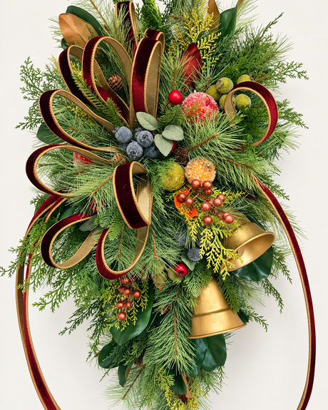 Williamsburg Deluxe Christmas Door Swag - Gold Bells-2195 TCT Crafts Designs & Decor
