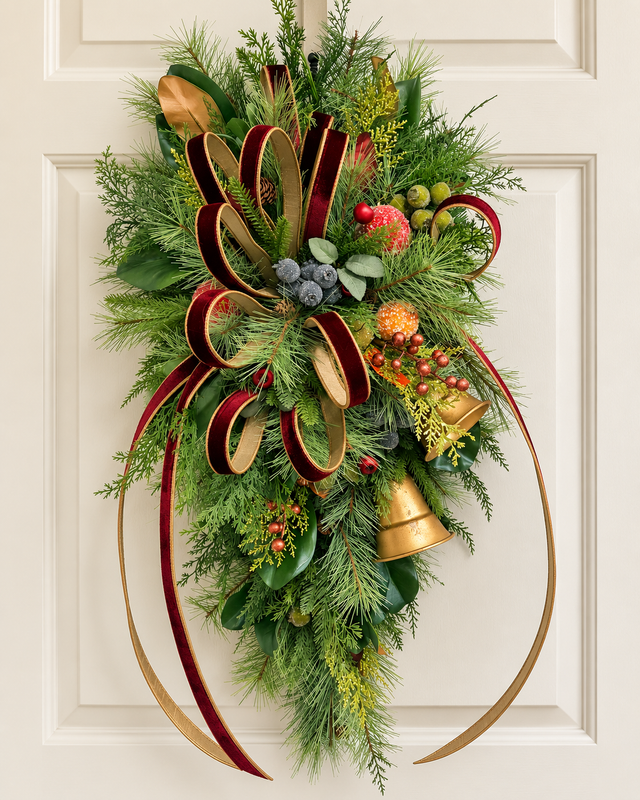 Williamsburg Deluxe Christmas Door Swag - Gold Bells-2195 TCT Crafts Designs & Decor