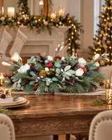 Designer Christmas Centerpiece | Magnolia Pomegranate Pine Arrangement | 34"Lx16"Hx18"W-2200 TCT Crafts Designs & Decor