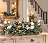 Designer Christmas Centerpiece | Magnolia Pomegranate Pine Arrangement | 34"Lx16"Hx18"W-2200 TCT Crafts Designs & Decor