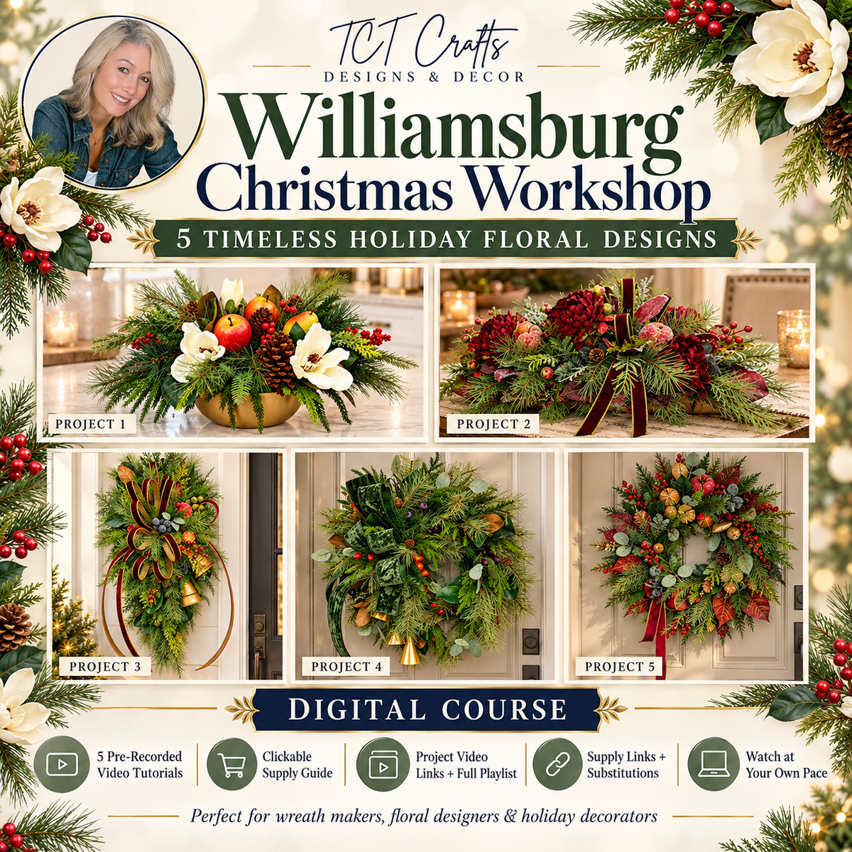 Williamsburg Christmas Floral Design Workshop | 5 Holiday Projects + Supply Guide TCT Crafts Designs & Decor