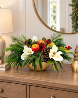 Williamsburg Winter Fruit Magnolia Arrangement - Gold Bowl-2192 TCT Crafts Designs & Decor