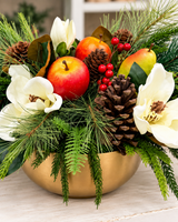 Williamsburg Winter Fruit Magnolia Arrangement - Gold Bowl-2192 TCT Crafts Designs & Decor
