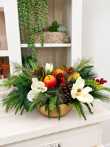 Williamsburg Winter Fruit Magnolia Arrangement - Gold Bowl-2192 TCT Crafts Designs & Decor