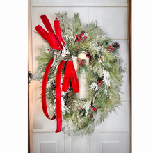 Load image into Gallery viewer, Winter Angel Grapevine Wreath – Elegant 32&quot;x22&quot; Christmas Wreath with Red Velvet Bow &amp; Pine Sprays for Front Door Decor