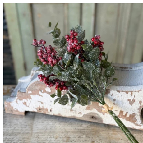 Red Berry Eucalyptus Bundle | Glittered Christmas Greenery Stems | 15" Holiday Floral Pick-XG4040 Lancaster & Vintage