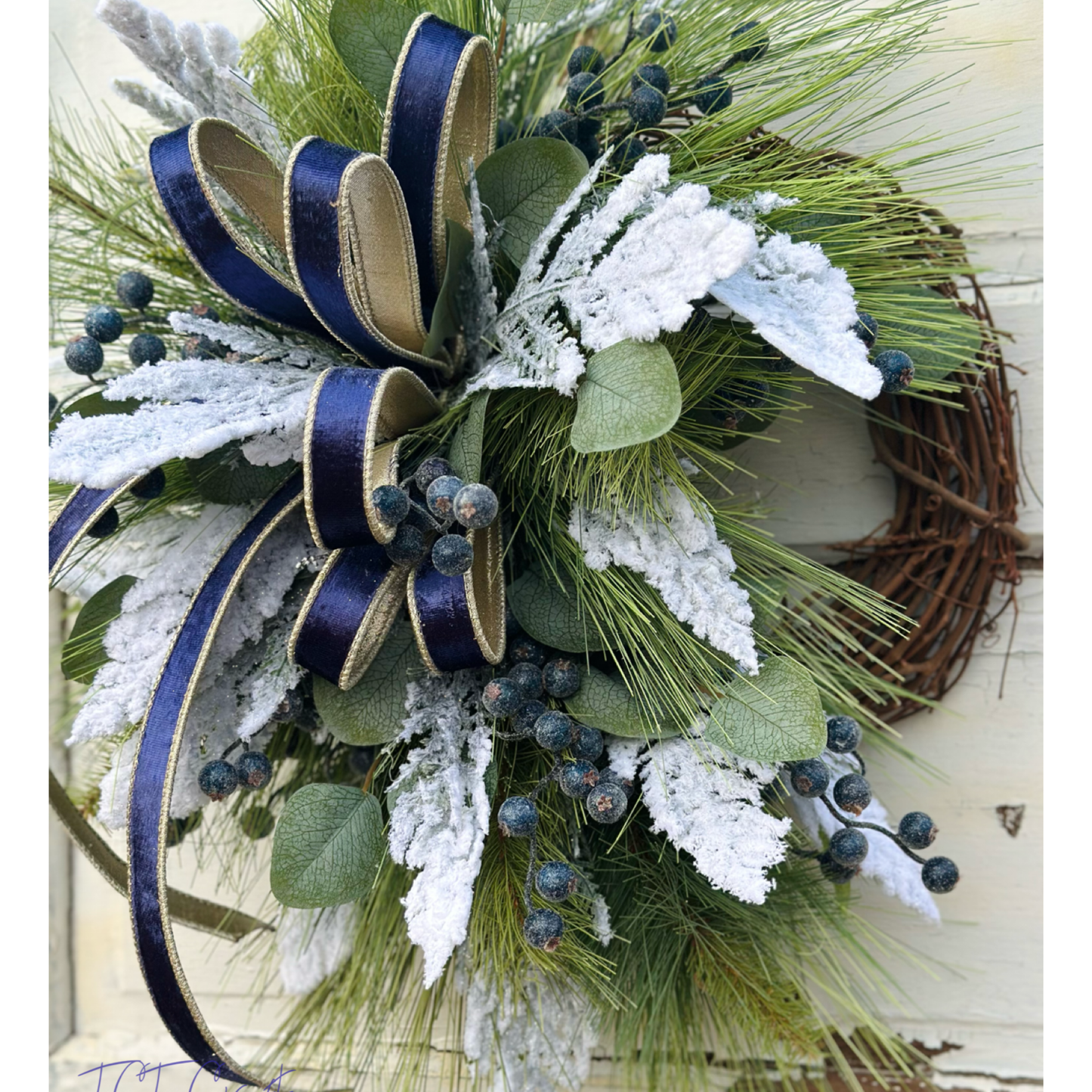 Blue Berry Winter Pine Christmas Wreath | Blue Velvet Holiday Wreath TCT Crafts