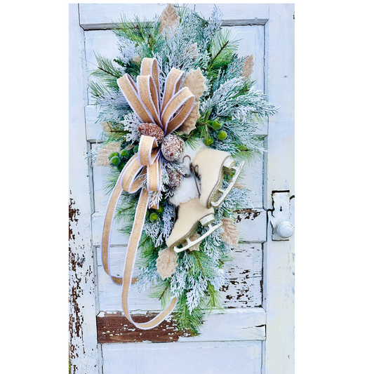 Winter Chalet Neutral Christmas Swag with Ice Skates – 39"x21" TCT Crafts