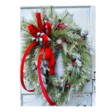 Winter Angel Grapevine Wreath – Elegant 32"x22" Christmas Wreath with Red Velvet Bow & Pine Sprays for Front Door Decor TCT Crafts
