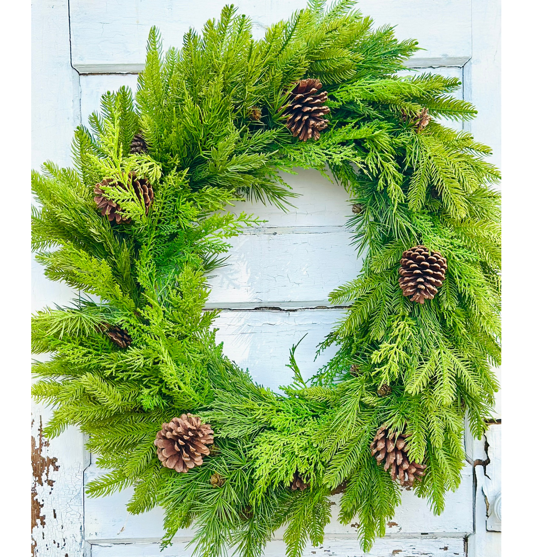 Natural Real Touch Mixed Winter Evergreen Front Door Winter Wreath TCT Crafts