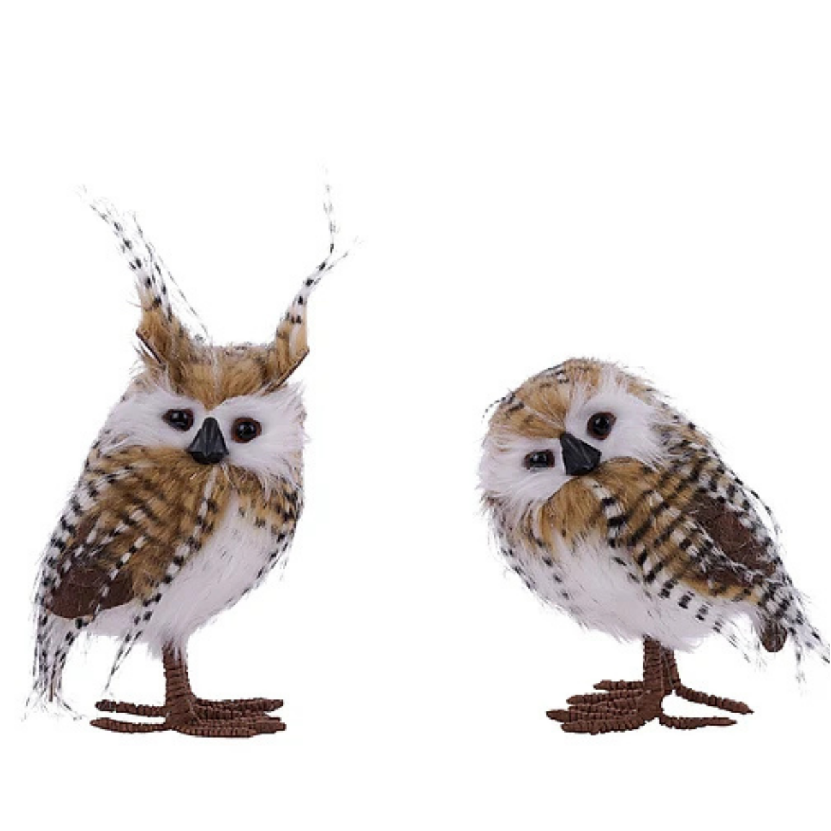 Faux Fur Owl Figurines Set of 2 | Woodland Home Decor | 6.25"-8.25"H-MB5416 Craig Bachman