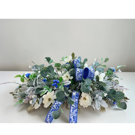 Blue White Silver Magnolia Winter Christmas Centerpiece TCT Crafts