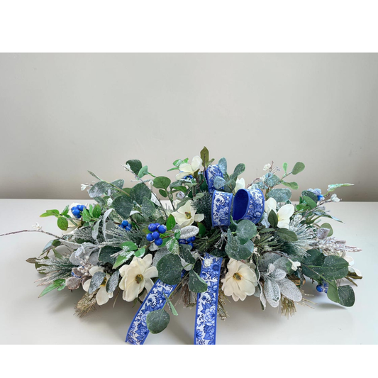 Blue White Silver Magnolia Winter Christmas Centerpiece TCT Crafts