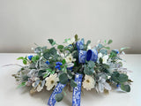 Blue White Silver Magnolia Winter Christmas Centerpiece TCT Crafts
