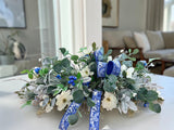 Blue White Silver Magnolia Winter Christmas Centerpiece TCT Crafts