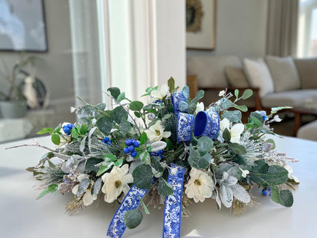 Blue White Silver Magnolia Winter Christmas Centerpiece TCT Crafts