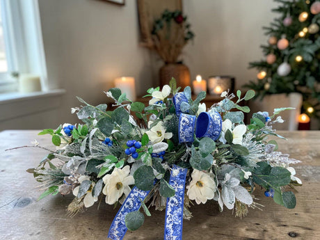Blue White Silver Magnolia Winter Christmas Centerpiece TCT Crafts