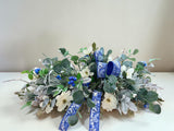 Blue White Silver Magnolia Winter Christmas Centerpiece TCT Crafts