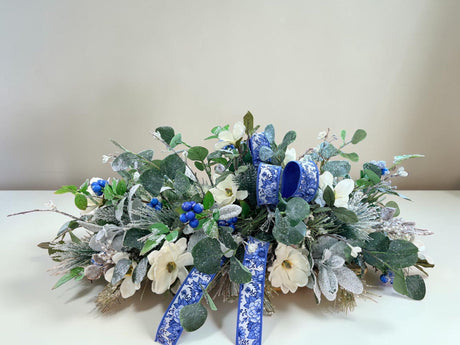 Blue White Silver Magnolia Winter Christmas Centerpiece TCT Crafts