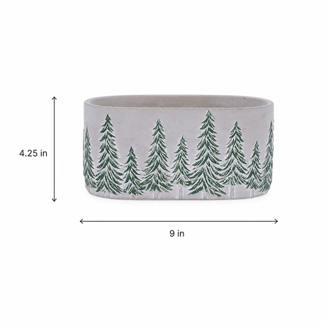 9" Cement Oval Planter with Pine Tree Design-MX079338 Craig Bachman