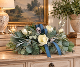 Designer Blue Magnolia Centerpiece | Pine Cedar Eucalyptus Arrangement | 24"Lx14"Hx16"W-2201 TCT Crafts Designs & Decor