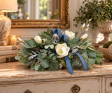 Designer Blue Magnolia Centerpiece | Pine Cedar Eucalyptus Arrangement | 24"Lx14"Hx16"W-2201 TCT Crafts Designs & Decor