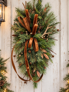 Lodge Christmas Swag Antler Pinecone | Cabin Mountain Home Decor | 45"Lx22"W-2207 TCT Crafts Designs & Decor