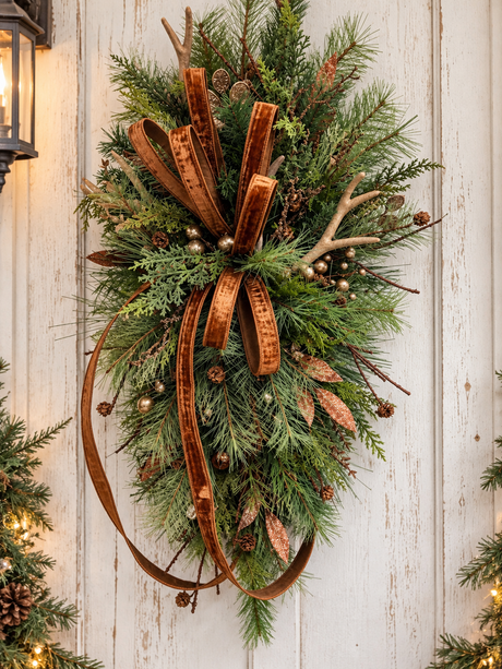 Lodge Christmas Swag Antler Pinecone | Cabin Mountain Home Decor | 45"Lx22"W-2207 TCT Crafts Designs & Decor