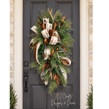 Woodlands Owl & Antler Christmas Door Swag with Southern Pine and Velvet Ribbon-2212 TCT Crafts