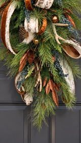 Woodlands Owl & Antler Christmas Door Swag with Southern Pine and Velvet Ribbon-2212 TCT Crafts