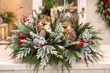 Woodlands Owl Centerpiece | Snowy Pine Birch Christmas Arrangement | 27"Lx16"H-2199 TCT Crafts Designs & Decor
